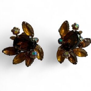 Vintage Brown Gemstone Clip On Earrings